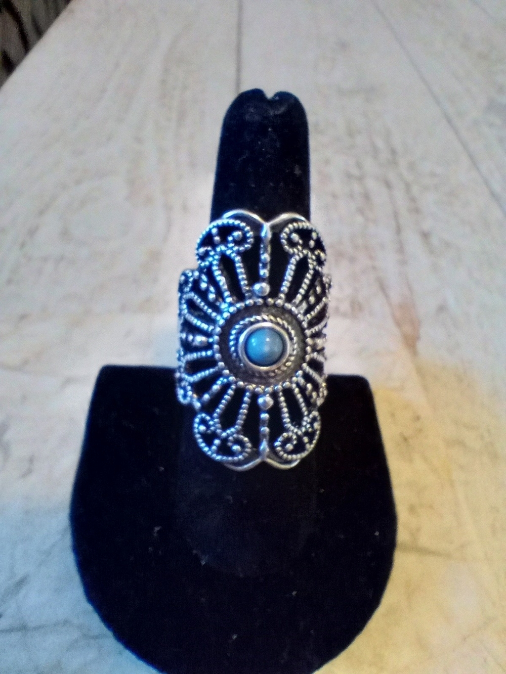 paparazzi Silver-Tone Filigree Ring with Blue Center